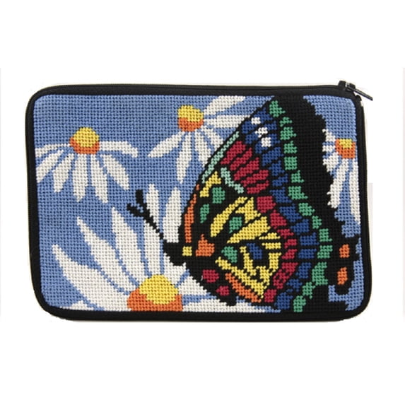 Stitch & Zip Needlepoint Purse/Cosmetic Case Kit - SZ573 Butterfly & Daisies
