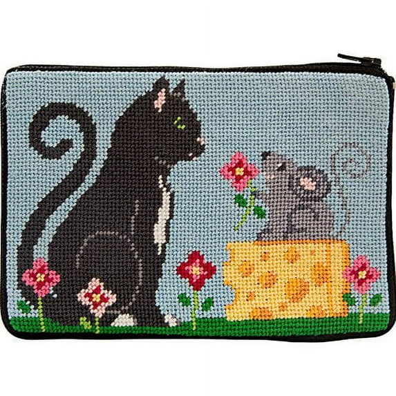 Stitch & Zip Needlepoint Purse Kit- Cat & Mouse