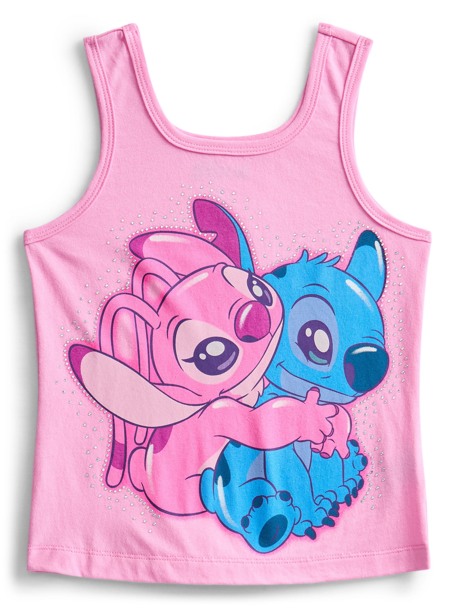Stitch and Angel Girls Gradient Rhinestone Character Graphic Tank Top, Sizes 4-16