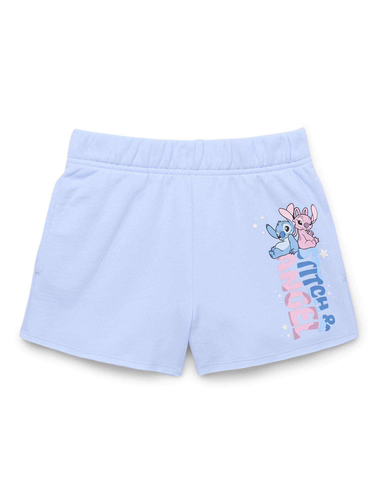 Stitch and Angel Girls Graphic Fleece Shorts, Sizes 4-16