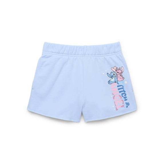 Stitch and Angel Girls Graphic Fleece Shorts, Sizes 4-16