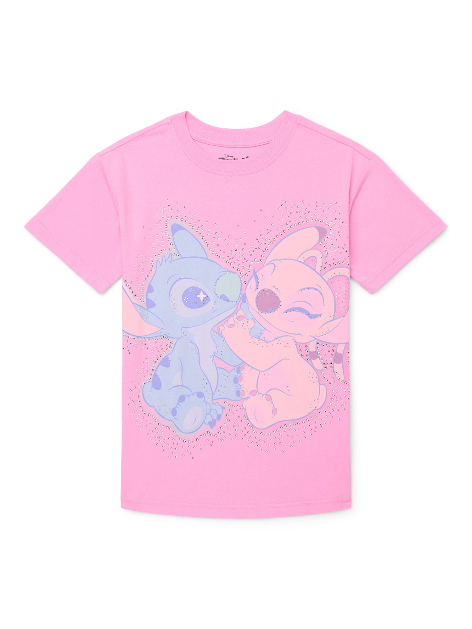 Disney Stitch and Angel Girls Rhinestone Graphic T-Shirt, Sizes 4-16