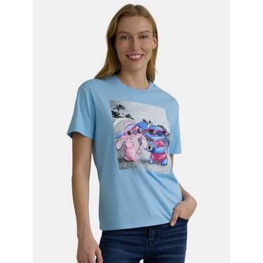 Stitch and Angel Women's Graphic Tee with Short Sleeves, Women's and Women's Plus