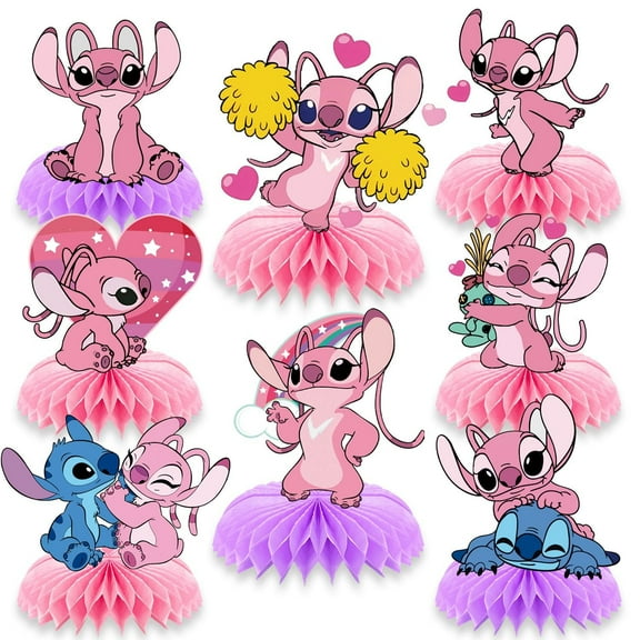 Stitch birthday party supplies, 8Psc honeycomb center decorations, Stitch party decorations, double-sided desktop decorations, center decorations for parties