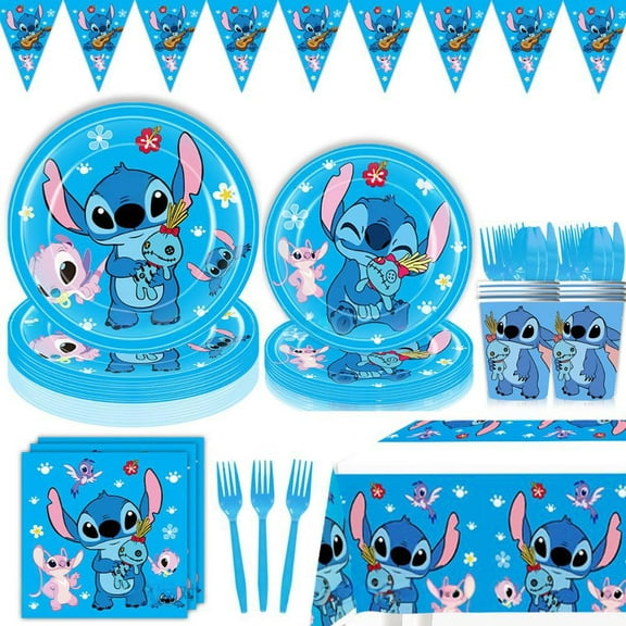Stitch birthday party supplies - Stitch party decorations include Stitch banners, Stitch Tablecloth Plates Cups Napkins, etc. for kids