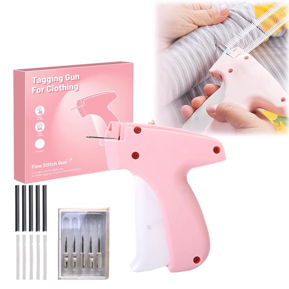 Stitch for Clothes, Handheld Stitch Quick Clothing Fixer, Sewing Kit Includes 1,000 Black Fasteners & 1,000 White Fasteners & 5 Needles, Pink