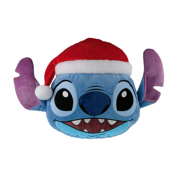 Stitch in a Santa Hat, 16 inch, Round, Holiday Pillow, Blue, All Ages by Ruz