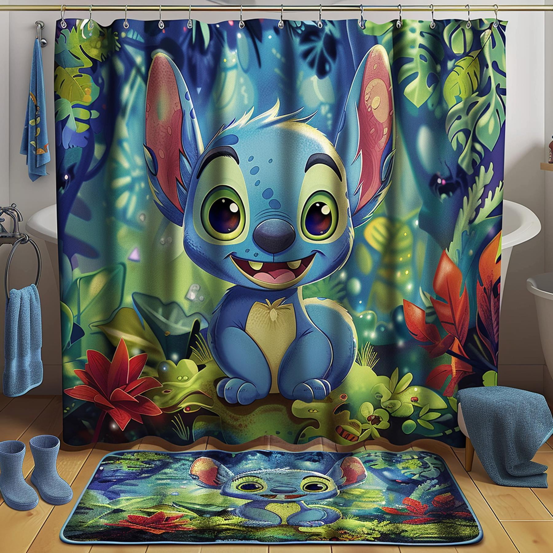 Stitch in the Jungle Shower Curtain Set Cartoon Character Design ...
