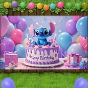 Stitch's Happy Birthday Background Banner - Vibrant tropical floral design, perfect for birthdays, anniversaries, weddings, graduation ceremonies and parties, as well as garden decorations