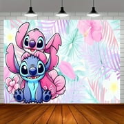 Stitch's Happy Birthday Background Banner - Vibrant tropical floral design, perfect for birthdays, anniversaries, weddings, graduation ceremonies and parties, as well as garden decorations