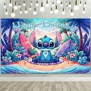 Stitch's Happy Birthday Background Banner - Vibrant tropical floral design, perfect for birthdays, anniversaries, weddings, graduation ceremonies and parties, as well as garden decorations