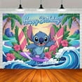 thumbnail image 1 of Stitch's "Happy Birthday" tropical beach-themed durable polyester fabric is perfect for entry, garden or classroom celebrations, and beach-themed decorations, 1 of 8