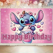 Stitch's Happy birthday theme party background wedding, holiday, photo booth props, home decoration, cartoon character celebration decoration, playful and whimsical design, charming festival design
