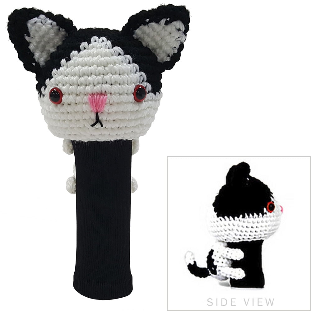 StitchHead Hand Stitched Yarn Animal Driver/Wood Head Cover (Black/White Cat)