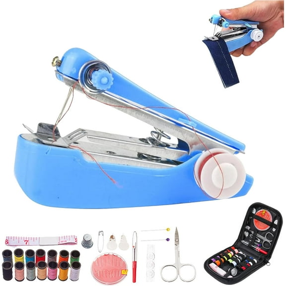 StitchPal Sewing Tool, Handheld Sewing Machine for Beginners, Portable Sewing Starter Kit, Easy to Use and Fast Stitch, for Clothes, DIY Home Travel (Blue)