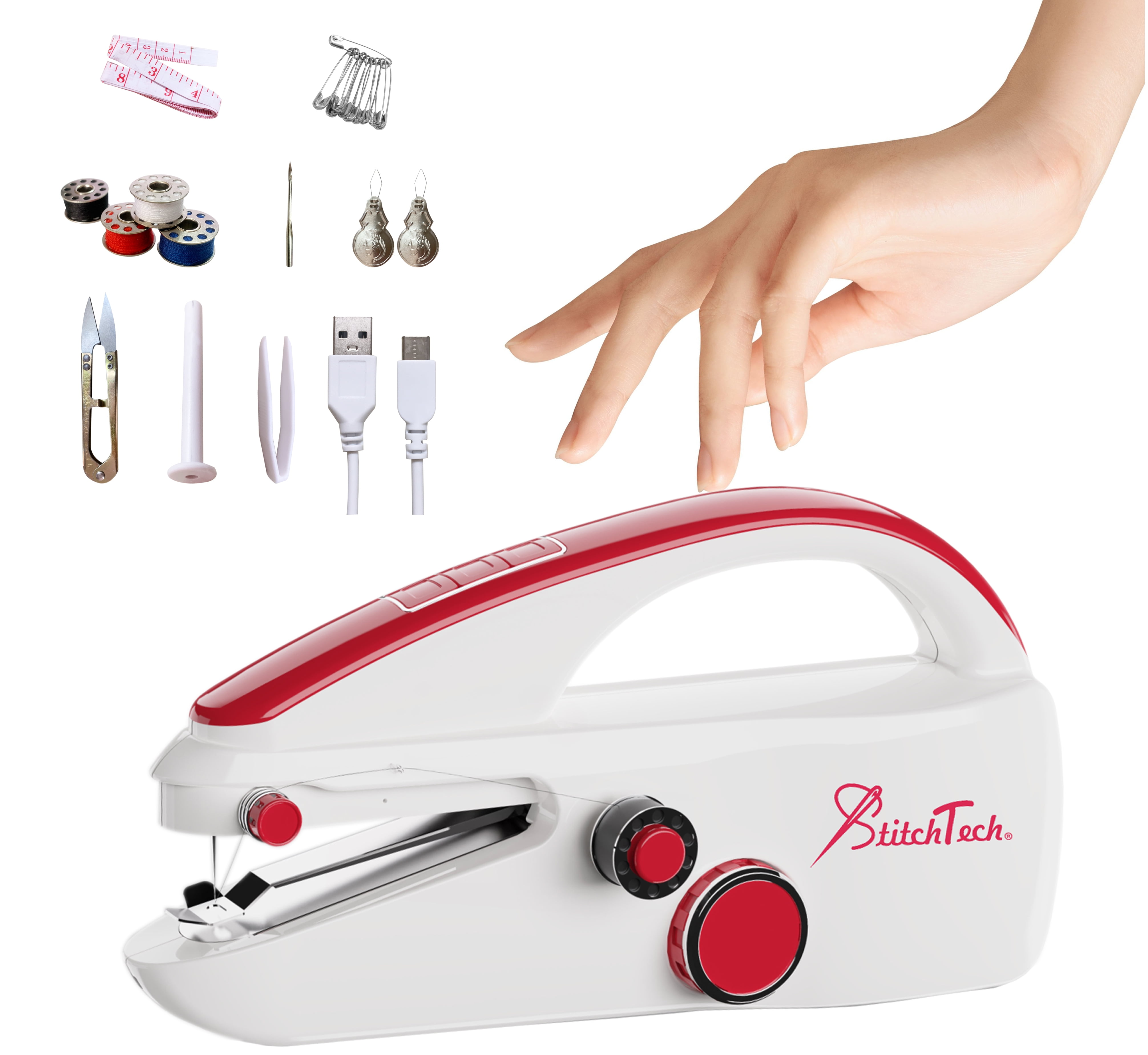 StitchTech Handheld Mini Portable Sewing Machine - Compact, Lightweight, USB-C or Battery-Powered, and Easy-to-Use for Quick Fixes and On-the-Go Crafting