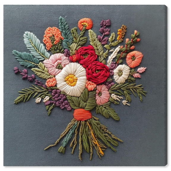 Stitched Bloom Bouquet I Canvas Floral Prints by Art Remedy, Gallery Wrapped, 30 x 30