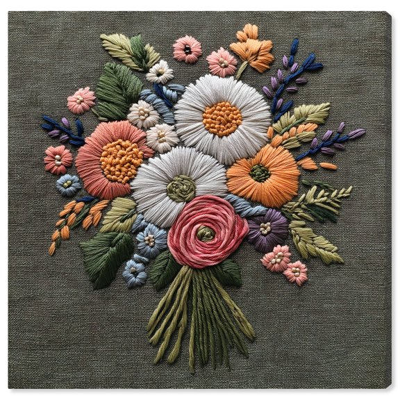 Stitched Bloom Bouquet II Canvas Floral Prints by Art Remedy, Gallery Wrapped, 40 x 40