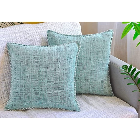 Stitched Edge Modern Textured Pillow Covers Set of 2 (26 x 26 inch Light Turquoise) / Extra Large Soft Farmhouse Cushion Covers / Big Square Pillow Cases / Decorative Euro Shams