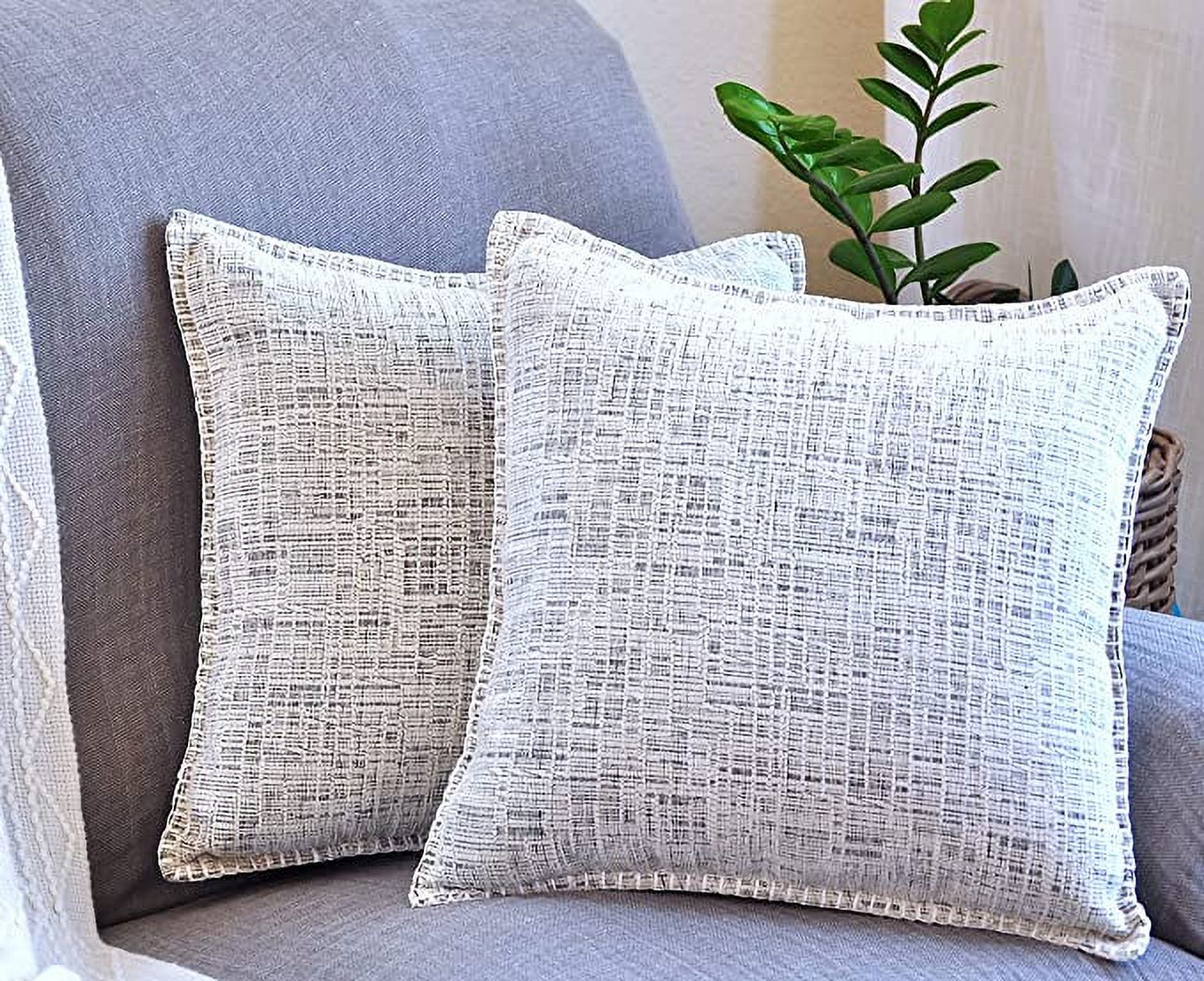 Stitched Edge Modern Textured Pillow Covers Set of 2 26 x 26 inch White Black Extra Large Soft Farmhouse Cushion Covers Big Square Pillow