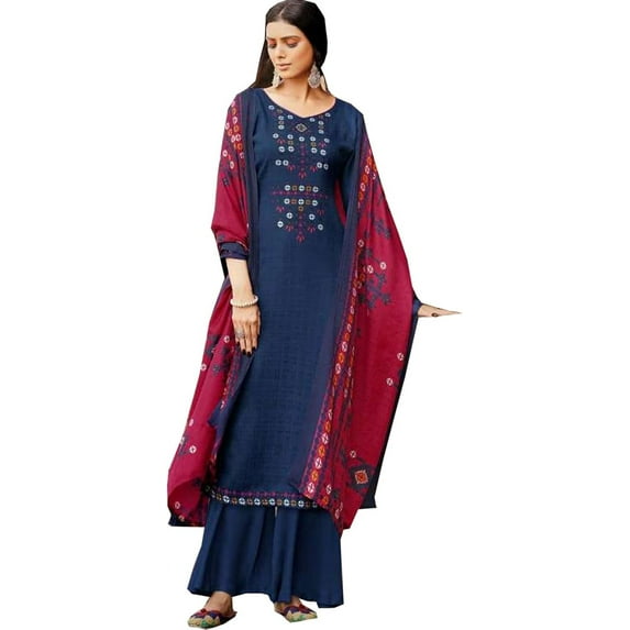 Stitched Indian Designer Salwar Kameez Dresses Pakistani Trouser Pant Outfits ( Blue, L - 42 )