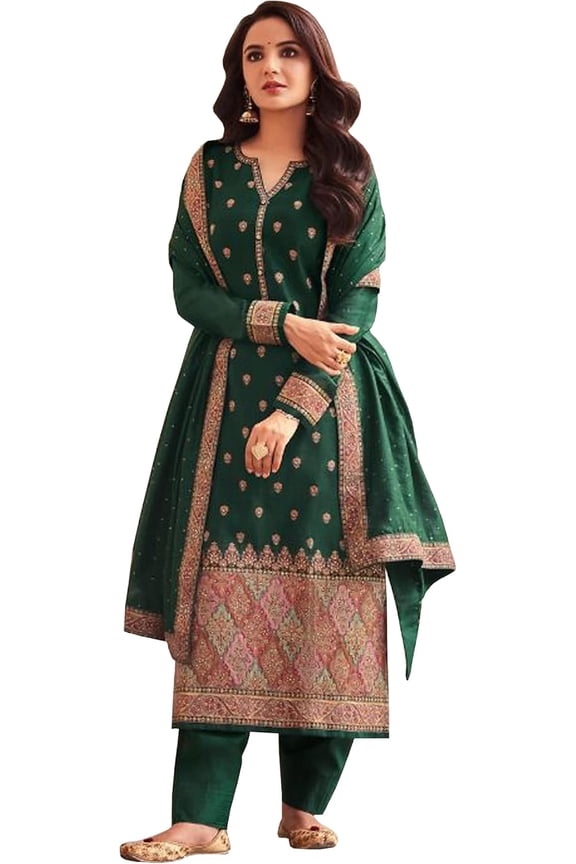 Stitched Indian Designer Trouser Pant Outfits Eid Special Pakistani Women's Wear Salwar Kameez Dress (Green, 3XL - 48)