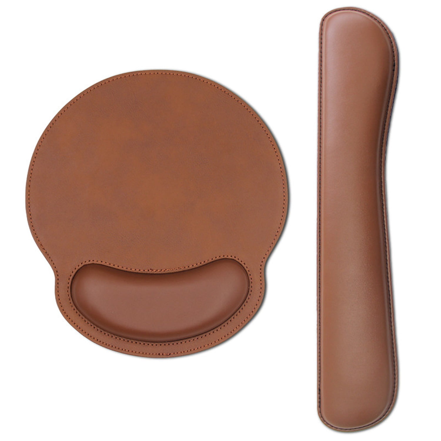 Stitched Leather Wrist Rest Set, Non-Slip Mouse Pad and Keyboard Wrist Support for Laptop and Office