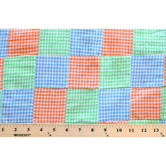 Stitched Patchwork Green Orange Blue Plaid Yarn-dyed Fabric by the Yard (3372C-4F)
