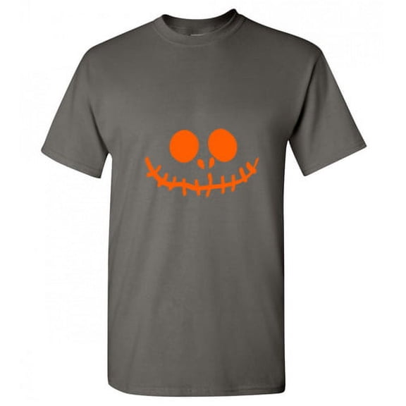 Stitched Pumpkin Emoticon Holloween Novelty Funny T Shirt