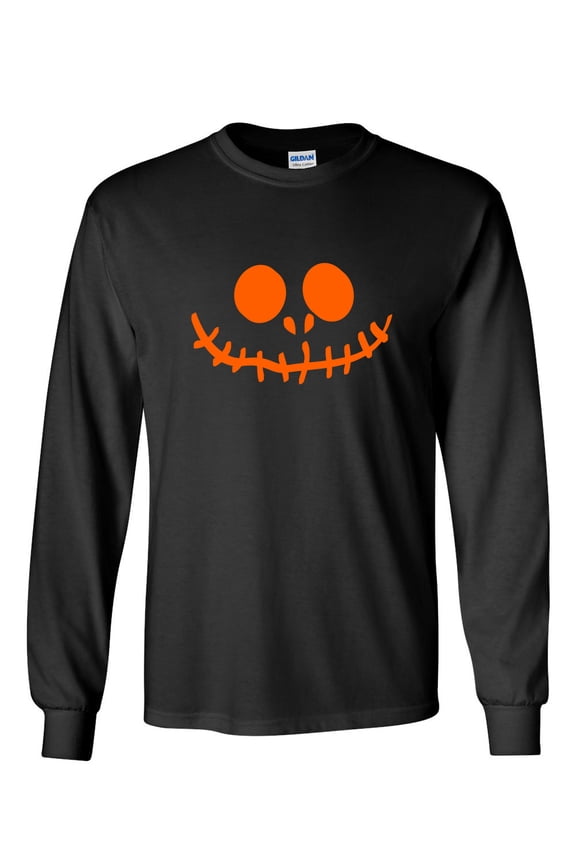 Stitched Pumpkin Emoticon Sarcastic Novelty Gift Idea Adult Humor Funny Men's Long Sleeve Shirts