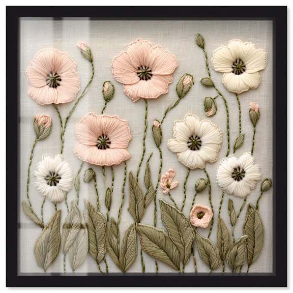 Stitched Serenity I Shadowbox Print Farmhouse Decor by Art Remedy, Black Frame, 30 x 30
