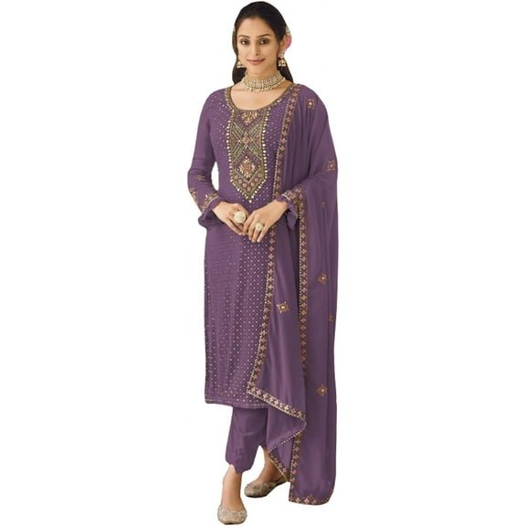 Stitched Women's Wear Indian Pakistani Designer Salwar Kameez Trouser Pant Suits ( Purple, S - 38 )