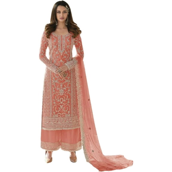 Stitched Women's Wear Pakistani Plazzo Dress Indian Designer Salwar Kameez Suits ( White, M - 40 )