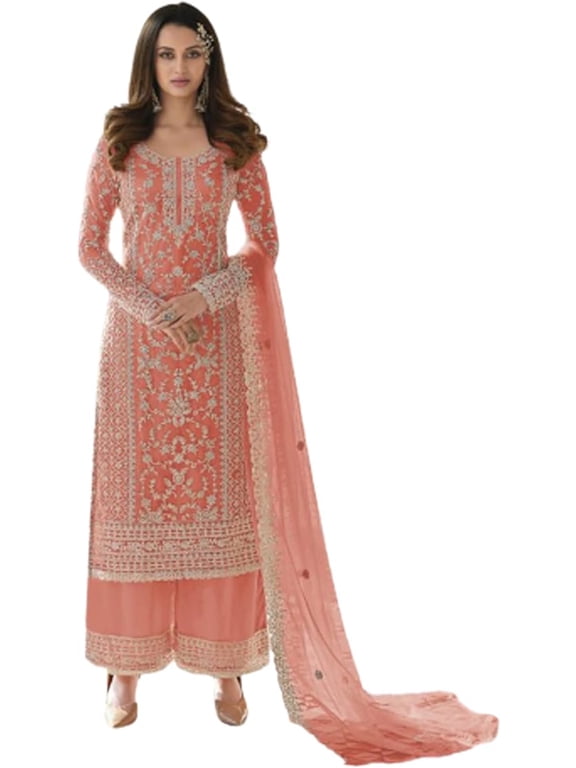Stitched Women's Wear Pakistani Plazzo Dress Indian Designer Salwar Kameez Suits ( White, XS - 36 )