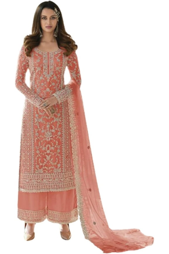 Stitched Women's Wear Pakistani Plazzo Dress Indian Designer Salwar Kameez Suits ( White, XXS - 34 )