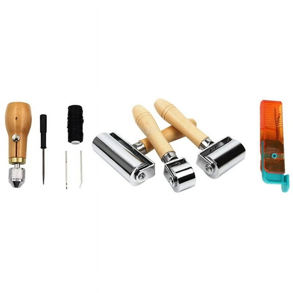 Stitcher Sewing Awl Hand Sewing Device with Handle with Leather Roller Rippe for Canvas, Leather