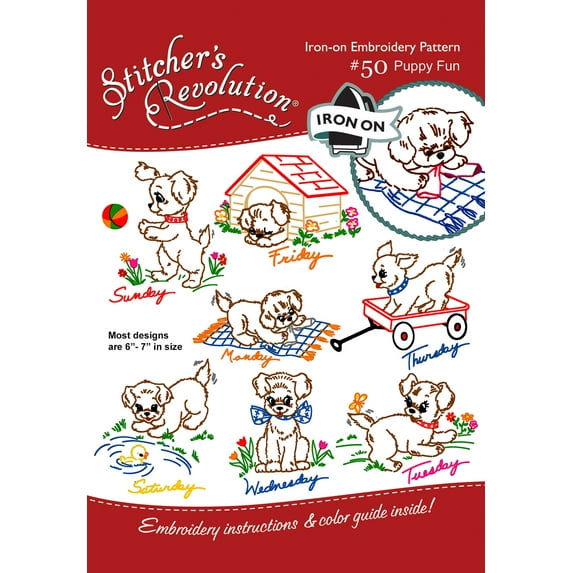 Stitcher's Revolution Puppy Fun Iron-on Transfer Pattern for Embroidery