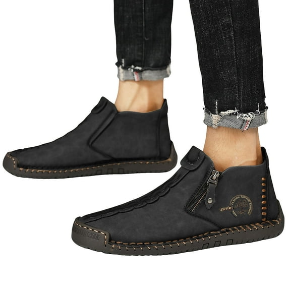 Stitching Ankle Boots for Men Winter Fall Casual Non Slip Side Zipper Walking Oxfords Work Short Booties High Top Fashion Sneakers