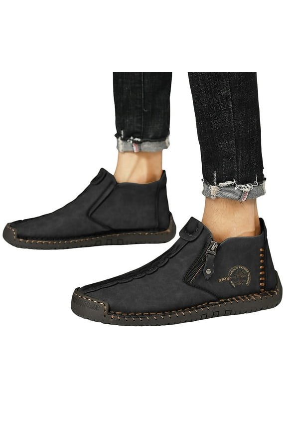 Stitching Ankle Boots for Men Winter Fall Casual Non Slip Side Zipper Walking Oxfords Work Short Booties High Top Fashion Sneakers