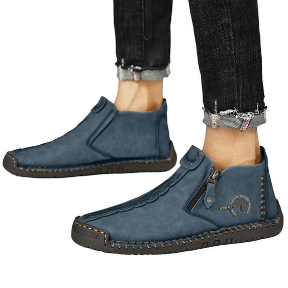 Stitching Ankle Boots for Men Winter Fall Casual Non Slip Side Zipper Walking Work Short Booties High Top Fashion Sneakers