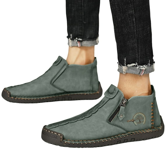 Stitching Ankle Boots for Men Winter Fall Casual Non Slip Side Zipper Walking Work Short Booties High Top Fashion Sneakers