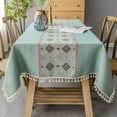 thumbnail image 1 of Stitching Tassel Square Tablecloth Heavy Weight Cotton Linen Table Cover for Dining Room Kitchen Home Tabletop Decoration, 55 x 55 Inch, Green, 1 of 6