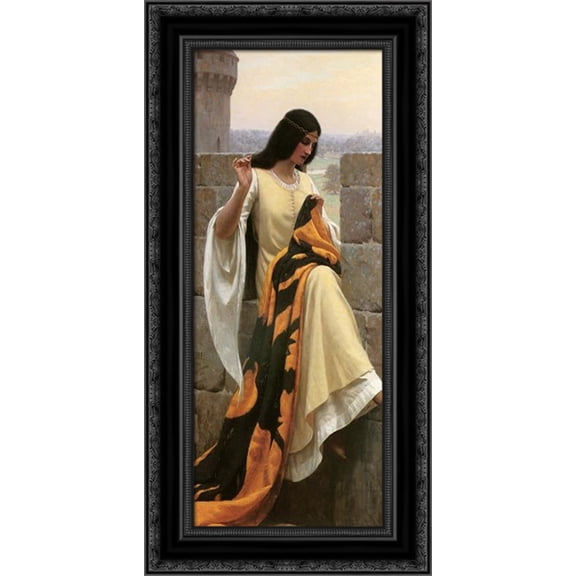 Stitching the Standard 15x24 Black Ornate Wood Framed Canvas Art by Leighton, Edmund Blair