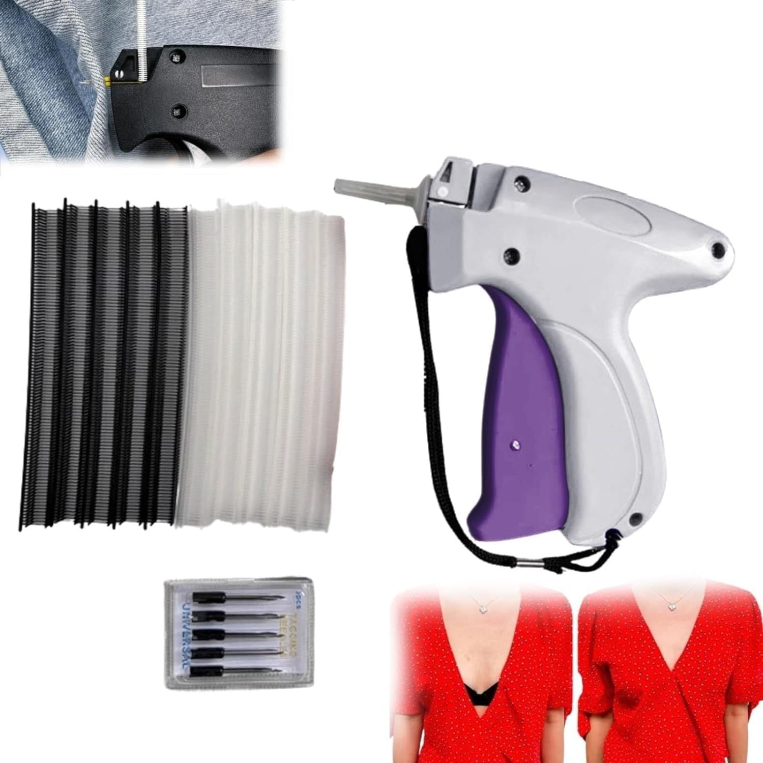 Stitchy Quick Clothing Fixer,Fine Tagging Gun Kit for Clothing Fixer Mini Stitch Gun for Clothes Speedy Sticky Sewing Quilting Hemming Tag Gun with 5 Needle 500 White 500 Black Micro Fasteners (Pink)