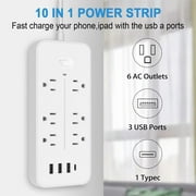 Stiwee Fitness Tracker Surge Protector Power Strip, Extension Cord with 6 Outlets and 3 USB & 1 USB-C Ports