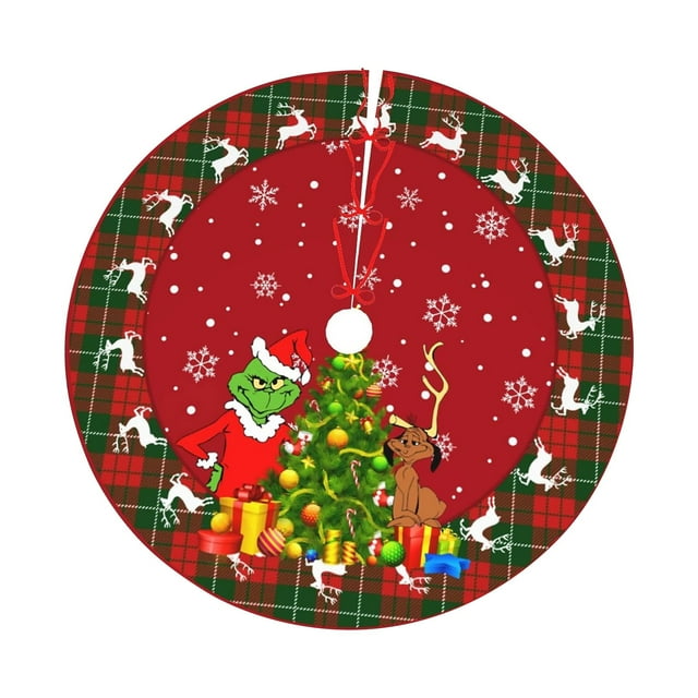 Stiwee Holiday Time Gr1nch Tree Skirts Christmas Tree Skirt, Red