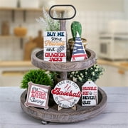 Stiwee Rustic Look Color Matches Baseball Farmhouse Tiered Tray Decor Wood 2 Tier Stand Tray Beaded Trays for Bathroom Kitchen Coffee Table Centerpieces Counter Wedding Table Decor