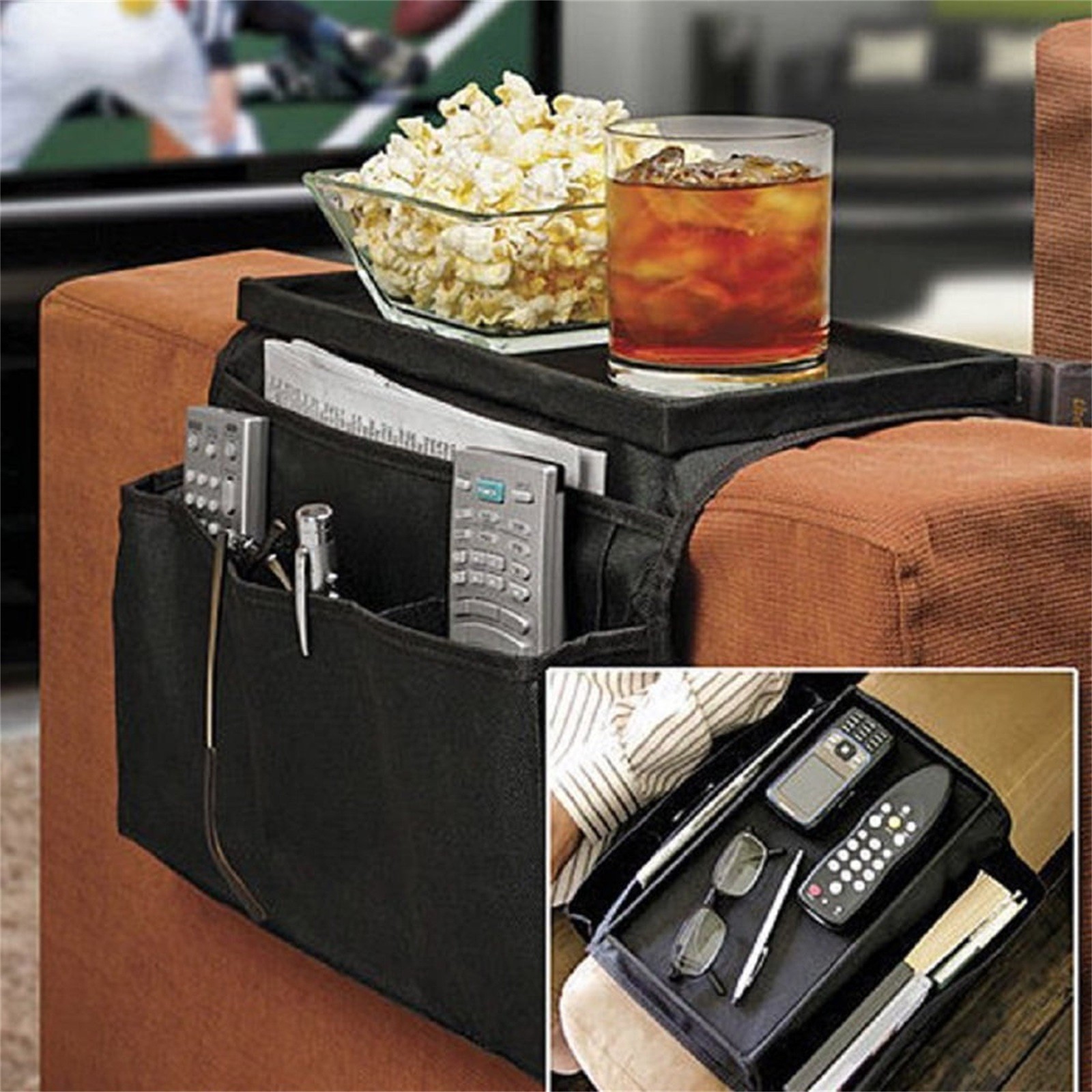 Stiwee TV Remote Control Organizer Holder Drapes Over Sofa Arm Quality Armrest Organizer 5 Pocket Organizer W Arm Rest Tray Sofa Storage Bag Storage Container Walmart