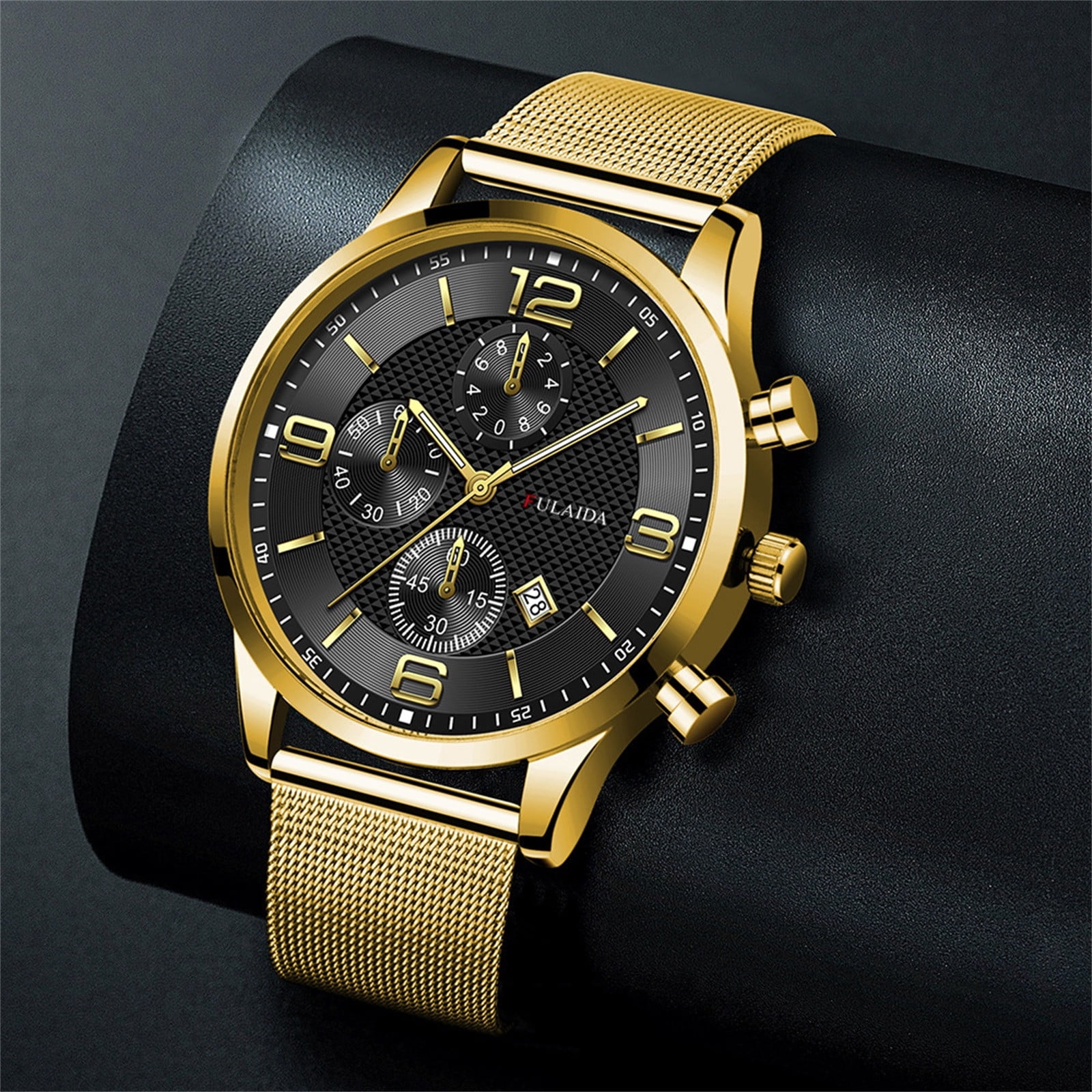 Stiwee Watches Wrist Watches for Man Mens Gifts Fashion Stainless Steel With Three Eyes Small Dial Men's Quartz Watch