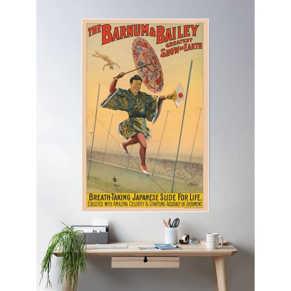 Stk501820A-Vintage Circus Poster Showing A Japanese Tight-Rope. Poster Wall Art, Modern Wall Decor For Living Room Bedroom, 16x24 UNFRAMED